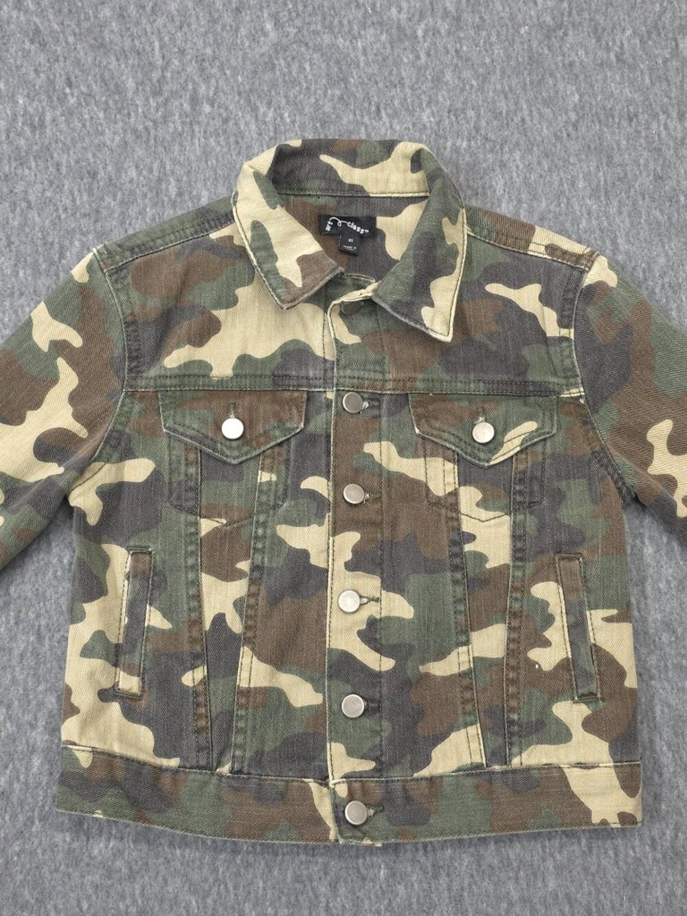 Art Class Kids XS Camo Denim Jacket Camouflage 100% Cotton Trucker